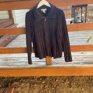 Evan Picone Dark Brown Zippered Cardigan